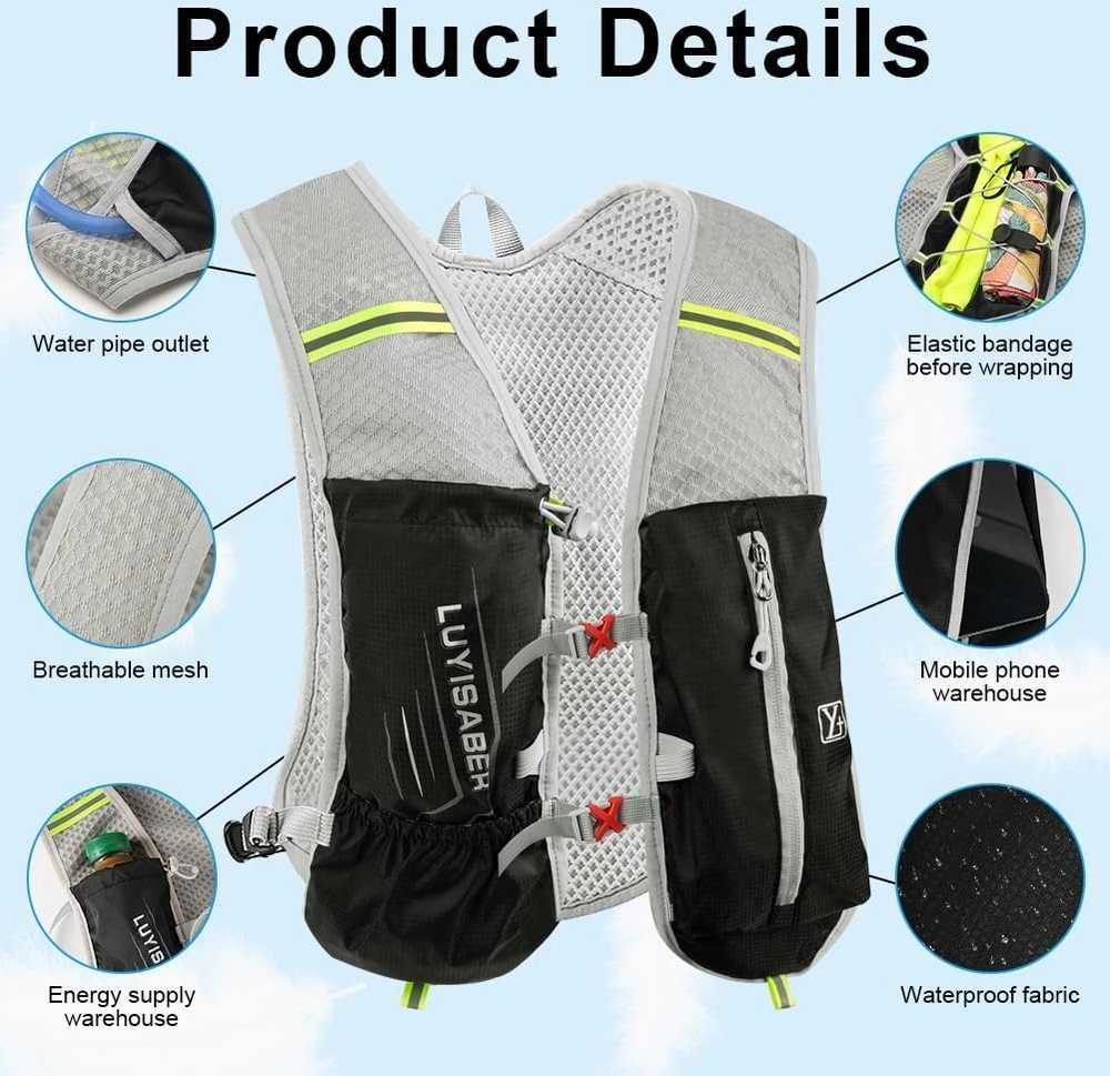 flintronic lengvas bėgimo kuprinė su atšvaitais, 2 l talpa, juoda, unisex