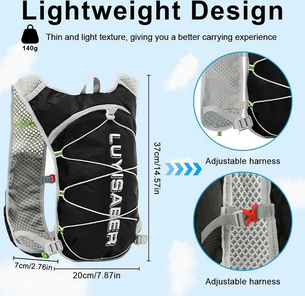 flintronic lengvas bėgimo kuprinė su atšvaitais, 2 l talpa, juoda, unisex