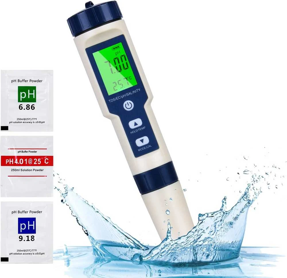 Flintronic pH testeris 5-in-1 su LCD ekranu, vandens kokybės matuoklis TDS/EC/zasolenimui/temperatūrai, LEU-3150478