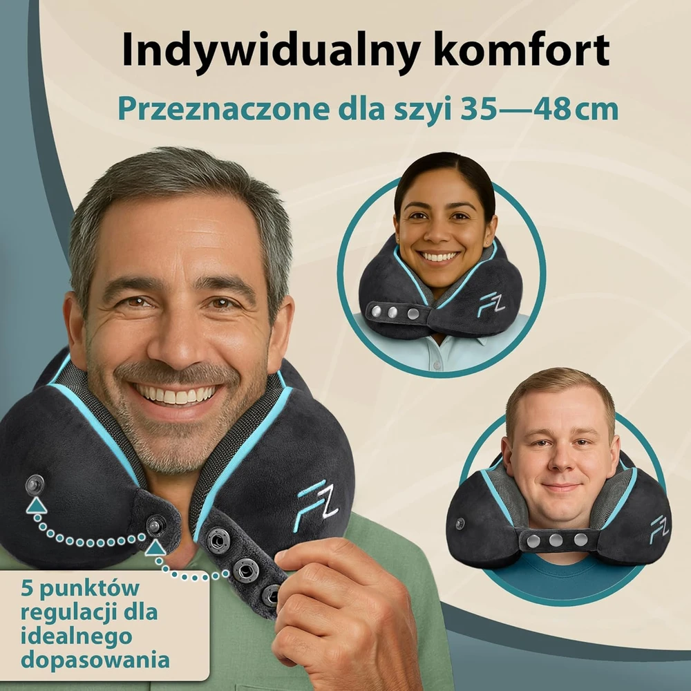 FLOWZOOM kelioninė kaklo pagalvė su 360° atrama, atminties putų užpildu, juoda, COMFY L - BK1
