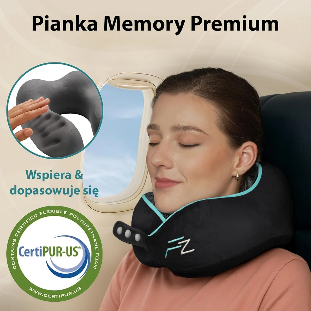 FLOWZOOM kelioninė kaklo pagalvė su 360° atrama, atminties putų užpildu, juoda, COMFY L - BK1