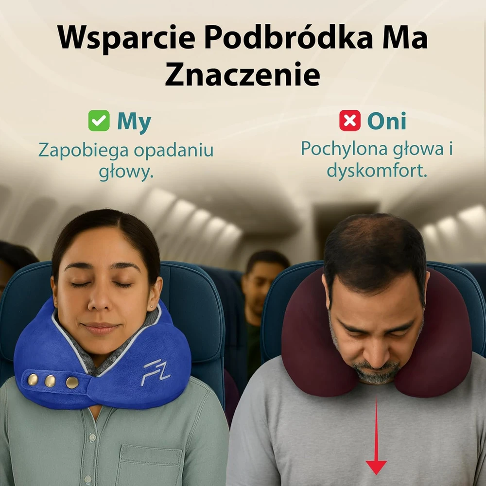FLOWZOOM kelioninė kaklo pagalvė su atminties putų užpildu, reguliuojamas 360° palaikymas, nuimamas pliušinis užvalkalas, Comfy L - NB1 modelis