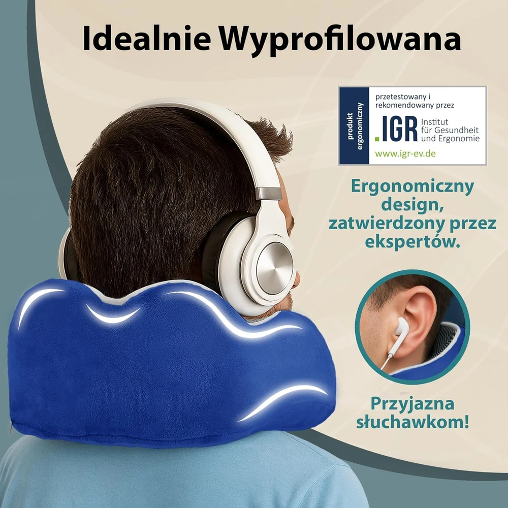 FLOWZOOM kelioninė kaklo pagalvė su atminties putų užpildu, reguliuojamas 360° palaikymas, nuimamas pliušinis užvalkalas, Comfy L - NB1 modelis