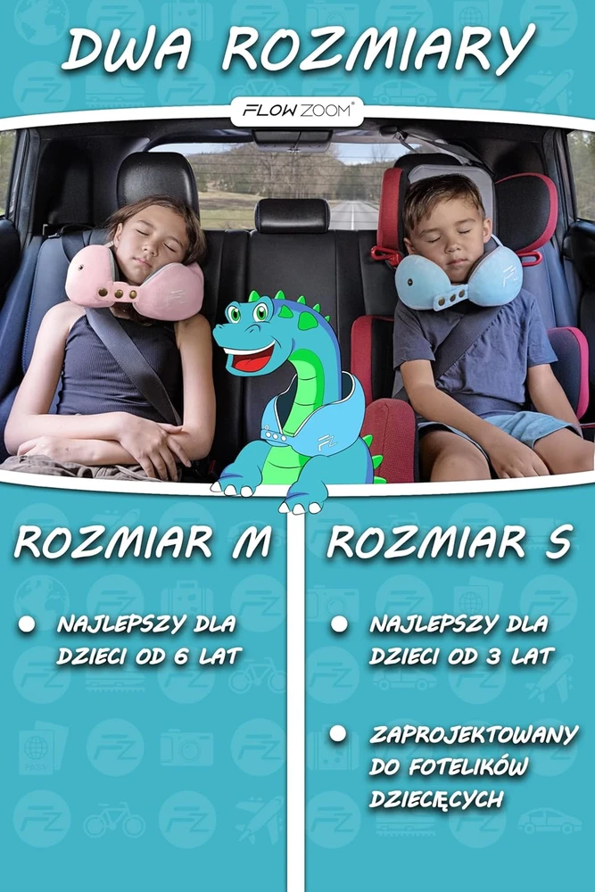FLOWZOOM kelioninė kaklo pagalvė vaikams, memory foam, skalbiama užvalkale, dydis M, mėlyna