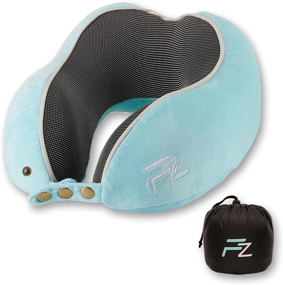 FLOWZOOM kelioninė kaklo pagalvė vaikams, memory foam, skalbiama užvalkale, dydis M, mėlyna
