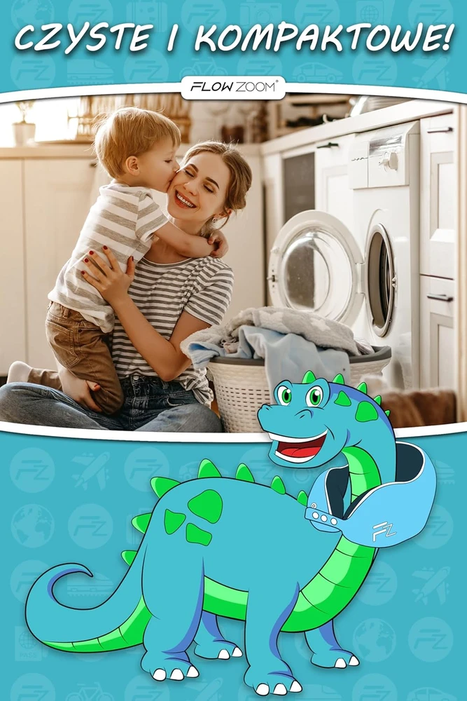 FLOWZOOM kelioninė kaklo pagalvė vaikams, memory foam, skalbiama užvalkale, dydis M, mėlyna