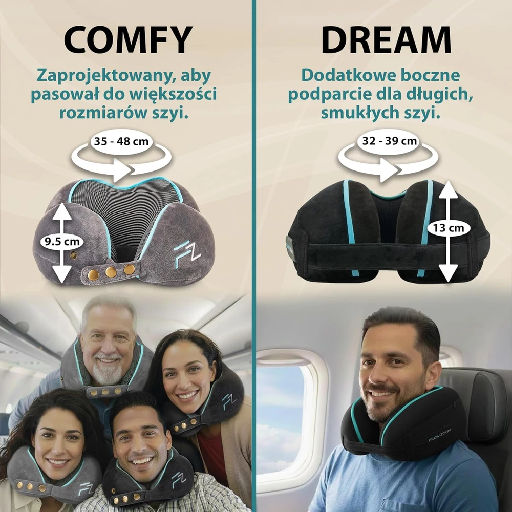 FLOWZOOM kelioninė pagalvė iš atminties putų, reguliuojamas 360° palaikymas, pilka, COMFY L - GY1