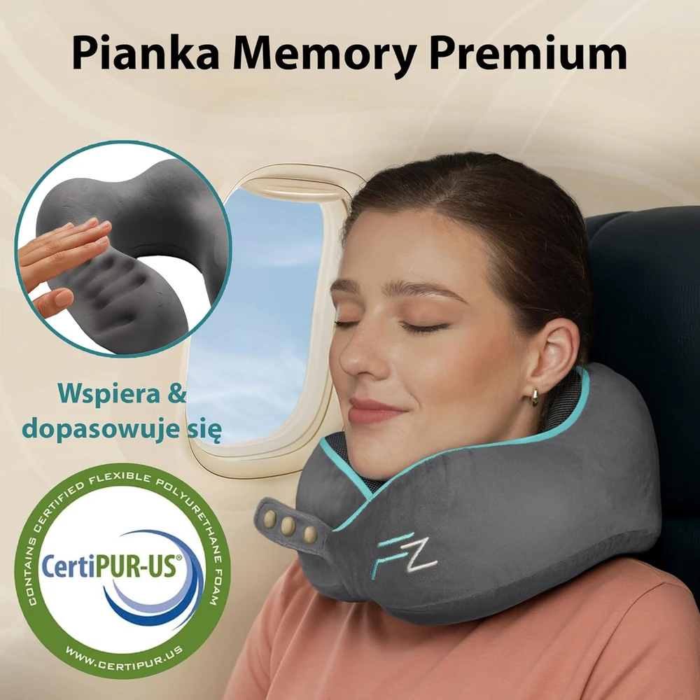 FLOWZOOM kelioninė pagalvė iš atminties putų, reguliuojamas 360° palaikymas, pilka, COMFY L - GY1