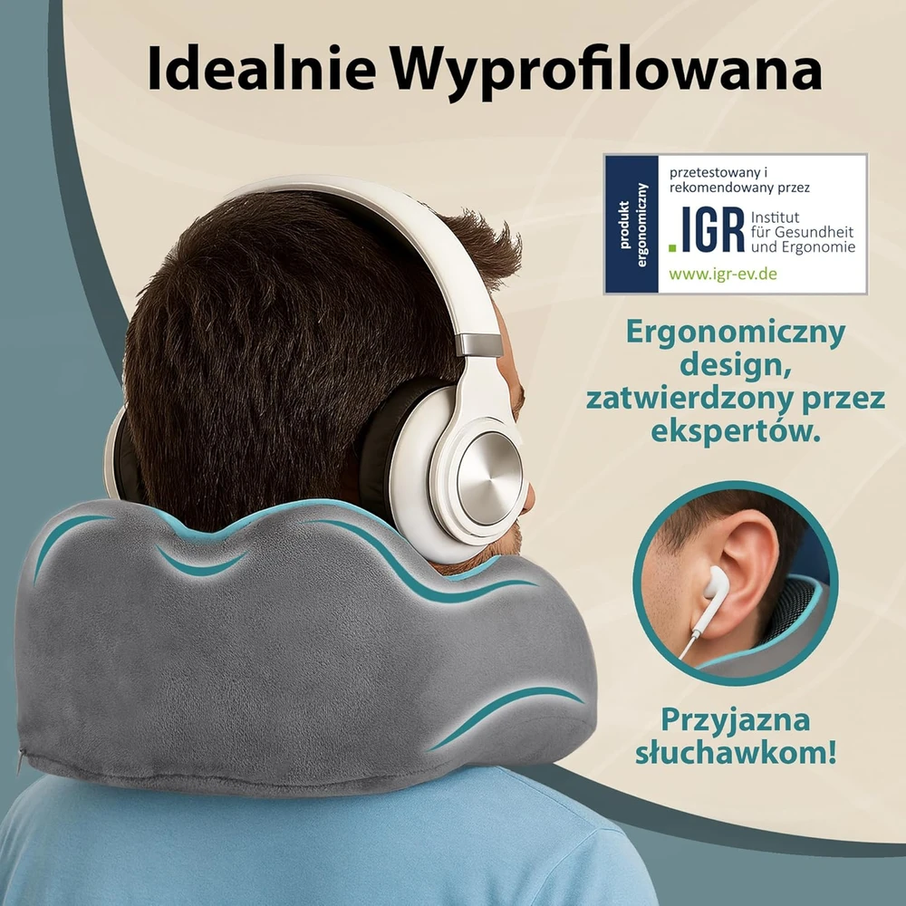FLOWZOOM kelioninė pagalvė iš atminties putų, reguliuojamas 360° palaikymas, pilka, COMFY L - GY1