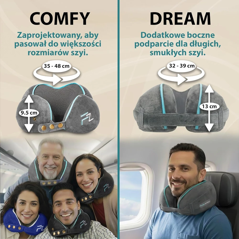FLOWZOOM kelioninė pagalvė su 360° kaklo ir galvos atrama, memory foam, pilka, DREAM L - GY1