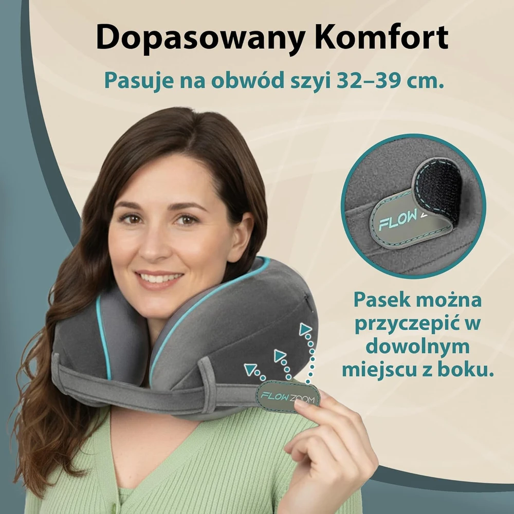 FLOWZOOM kelioninė pagalvė su 360° kaklo ir galvos atrama, memory foam, pilka, DREAM L - GY1
