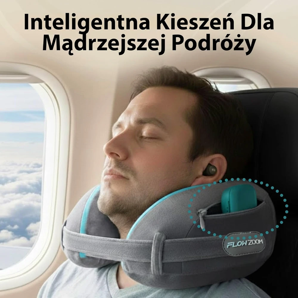 FLOWZOOM kelioninė pagalvė su 360° kaklo ir galvos atrama, memory foam, pilka, DREAM L - GY1