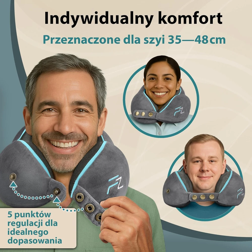 FLOWZOOM kelioninė pagalvė su memory putų užpildu, reguliuojamu gobtuvu ir nuimamu užvalkalu, COMFY Hood L - GY1