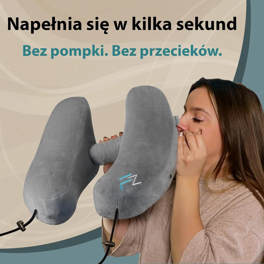 FLOWZOOM pripučiama kelioninė kaklo pagalvė su gobtuvu, 35x30x19,5 cm, pilka, L dydis