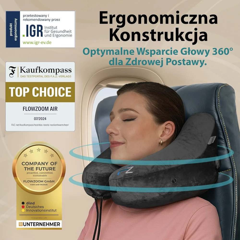FLOWZOOM pripučiama kelioninė kaklo pagalvė su gobtuvu, juoda, dydis M