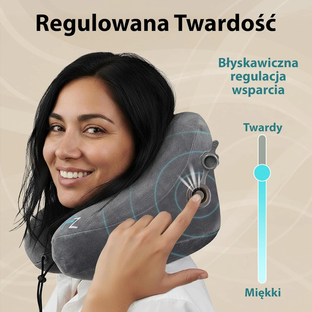 FLOWZOOM pripučiama kelioninė pagalvė su gobtuvu, 28x17 cm, M dydis, pilka