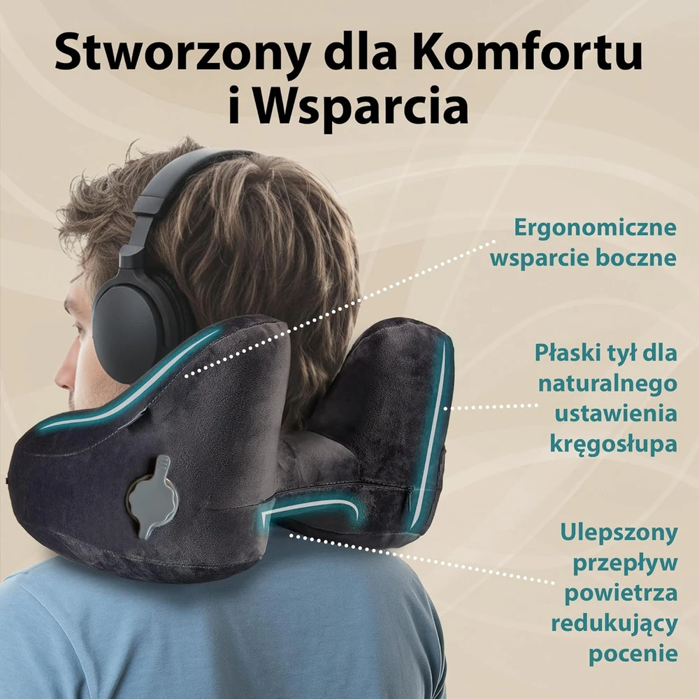 FLOWZOOM pripučiama kelioninė pagalvėlė su gobtuvu, 34x29 cm, juoda, dydis L