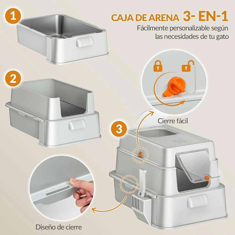 Fobyfurny uždara nerūdijančiojo plieno kačių kraiko dėžė XXL 65 × 44 × 40 cm EFPLB201SG1