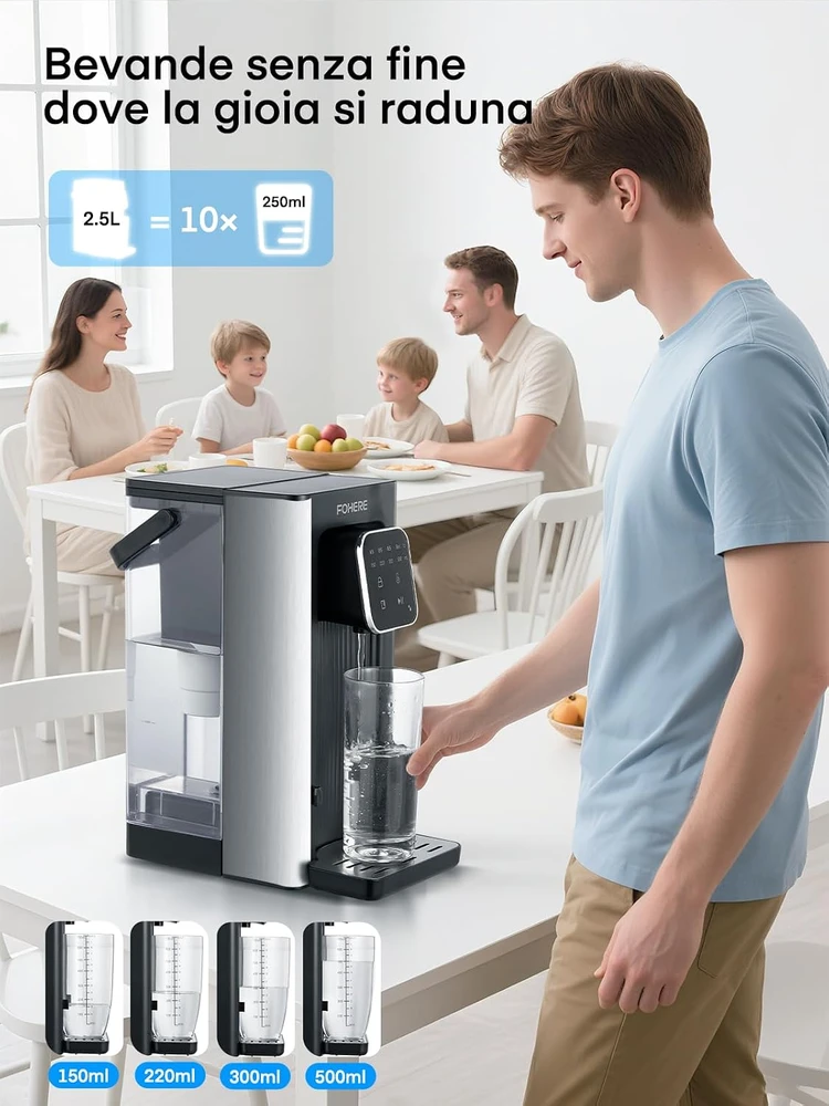 FOHERE karšto vandens dozatorius 2,5 l, 2600 W, 4 temperatūros lygiai, 1002B