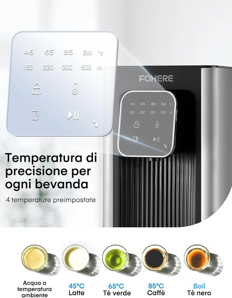 FOHERE karšto vandens dozatorius 2,5 l, 2600 W, 4 temperatūros lygiai, 1002B