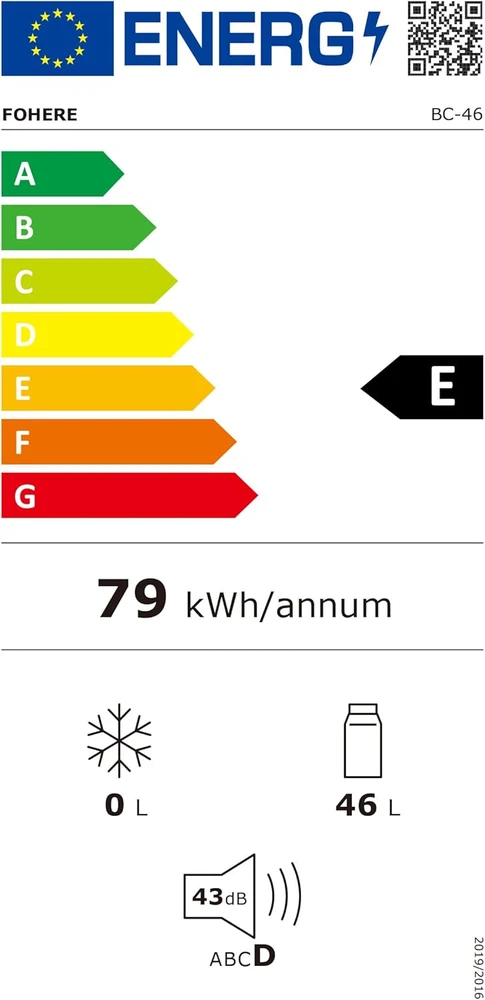 FOHERE mini šaldytuvas su šaldikliu, 46 l, temperatūros reguliavimas, energiją taupantis, tylus, juodas