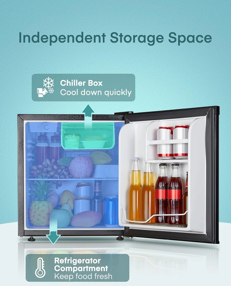 FOHERE mini šaldytuvas su šaldikliu, 46 l, temperatūros reguliavimas, energiją taupantis, tylus, juodas