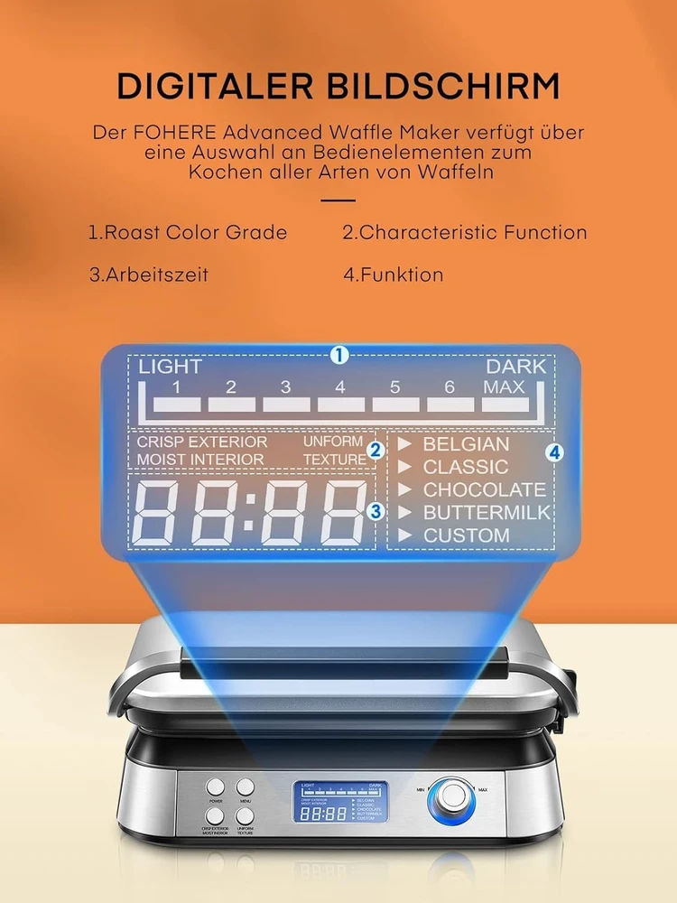 FOHERE vaflinė, 1600 W, 5 programos, LCD ekranas, 5403