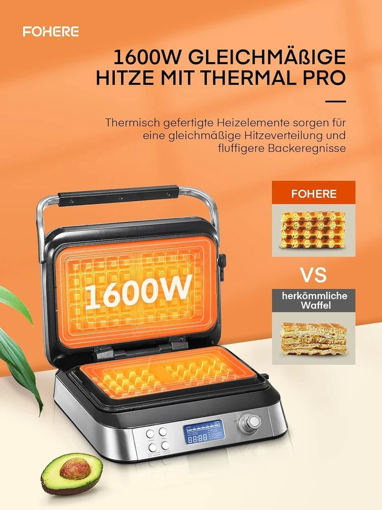 FOHERE vaflinė, 1600 W, 5 programos, LCD ekranas, 5403