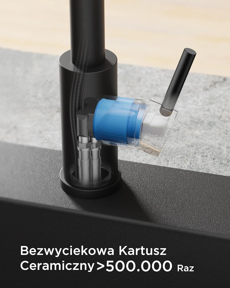 FORIOUS virtuvės maišytuvas, juodas, 5 purškimo režimai, nerūdijantis plienas, 360° pasukamas, ištraukiamas, modelis 85000B-38