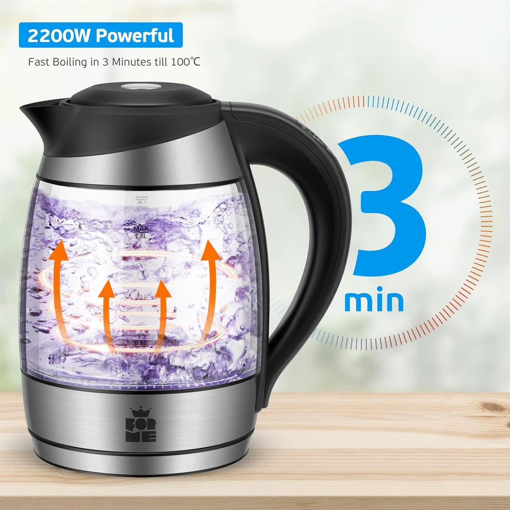 ForMe elektrinis stiklinis virdulys 1,8 l, 2200 W, reguliuojama temperatūra, FKG-458