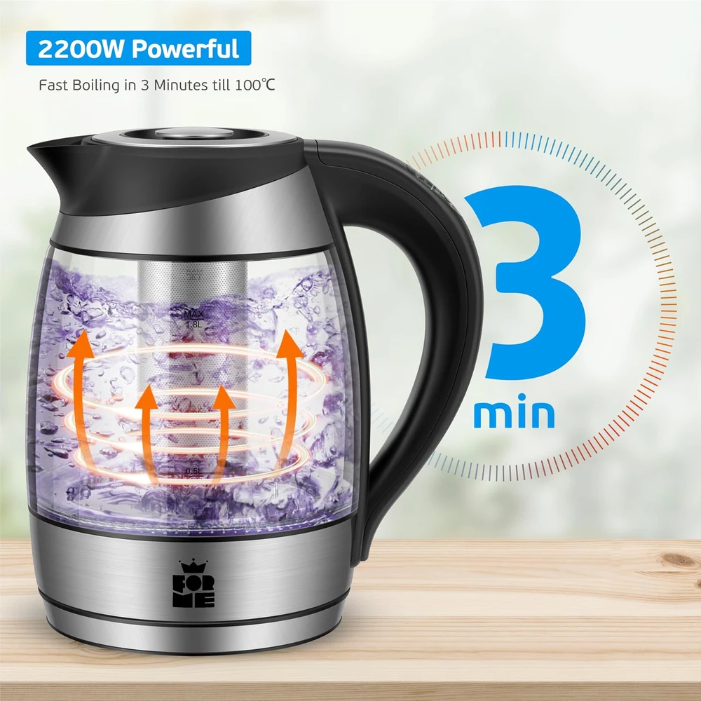 ForMe elektrinis stiklinis virdulys 1,8 l, 2200 W, temperatūros reguliavimas, FKG-488