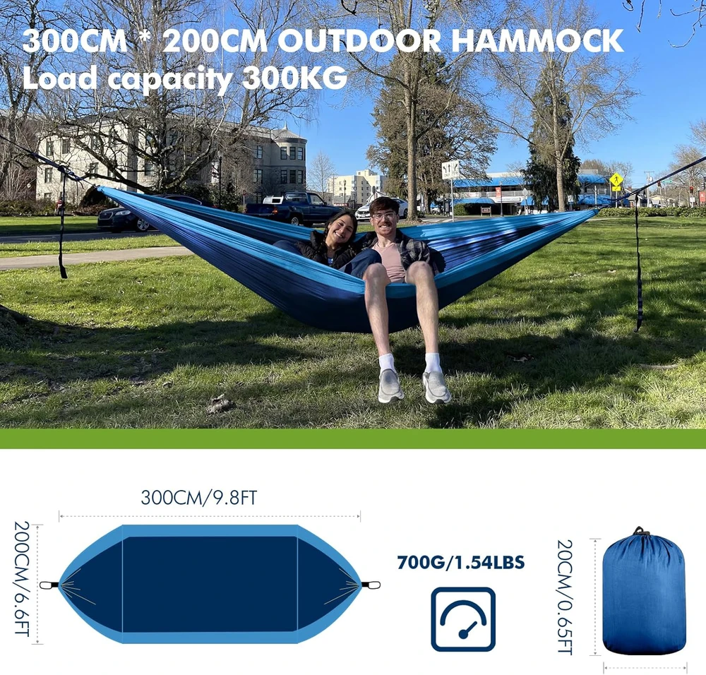 FORRINX dvigubas stovyklavimo hamakas, 300 x 200 cm, 2 asmenims, maksimali apkrova 300 kg, DC-DB