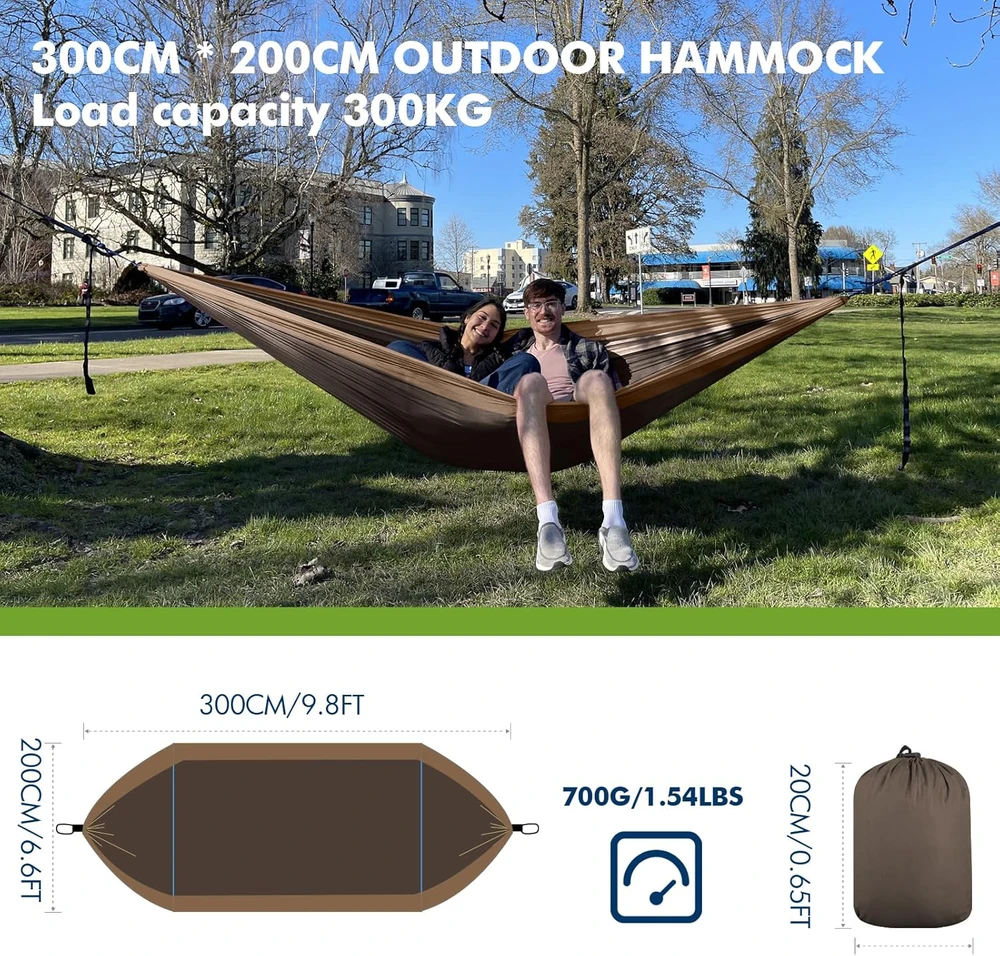 FORRINX dvivietis lauko hamakas, parašiutinis nailonas, 300 x 200 cm, 300 kg apkrova