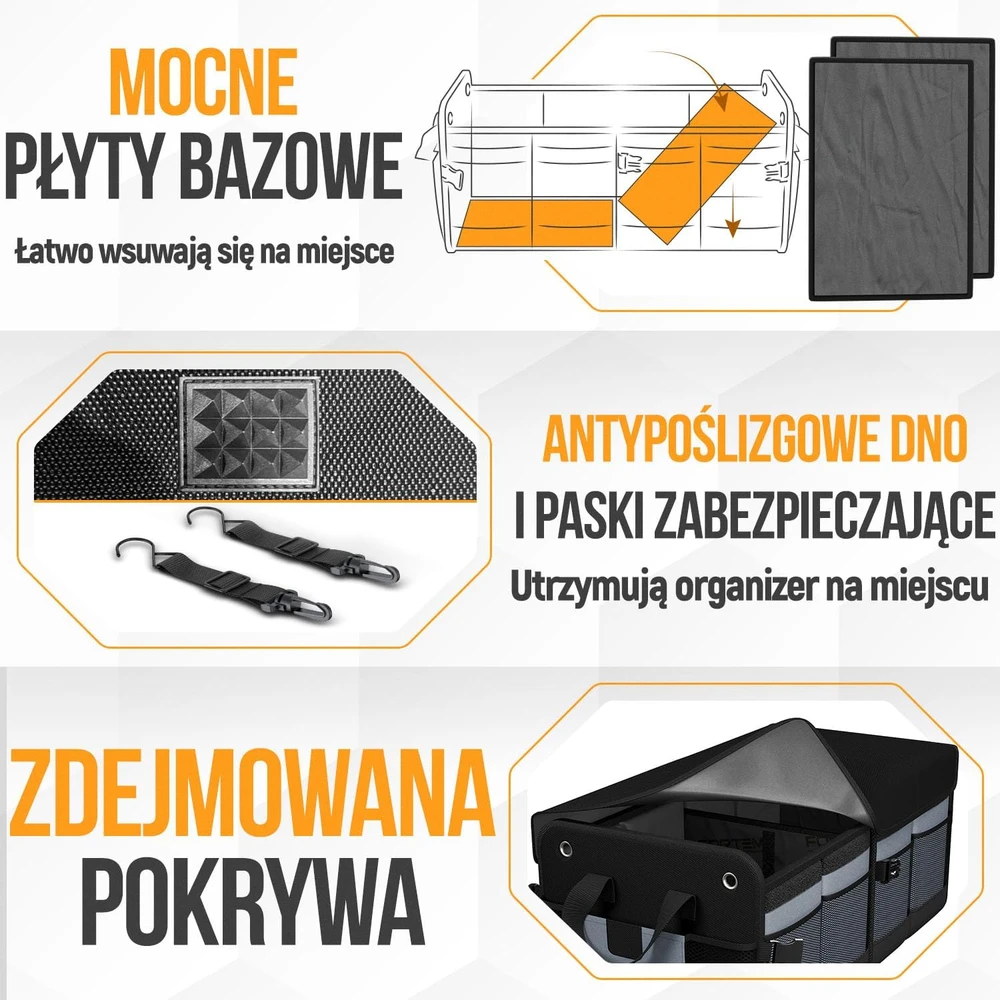 FORTEM automobilio bagažinės organizatorius 65 l, 3 skyriai, sulankstomas FRTM-17-21-TO-V2