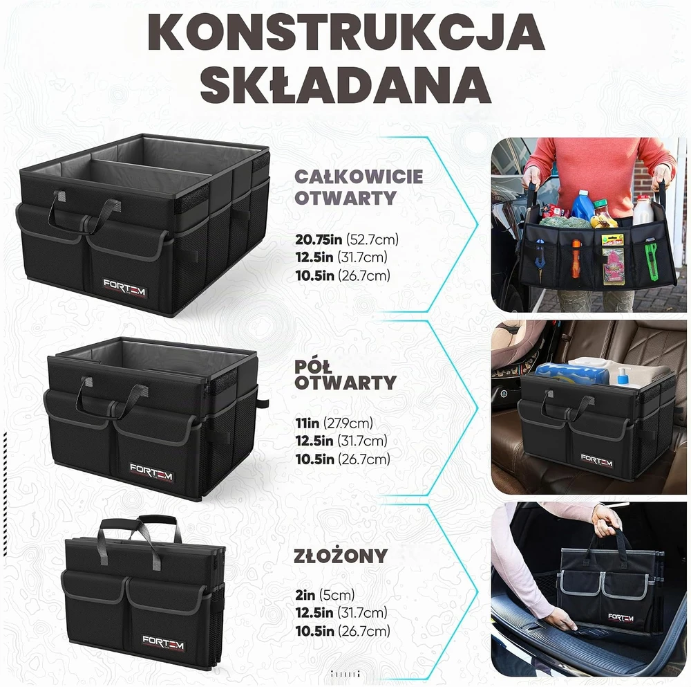 FORTEM automobilio bagažinės organizatorius 45 l, sulankstomas, TO-V1-S-Juodas