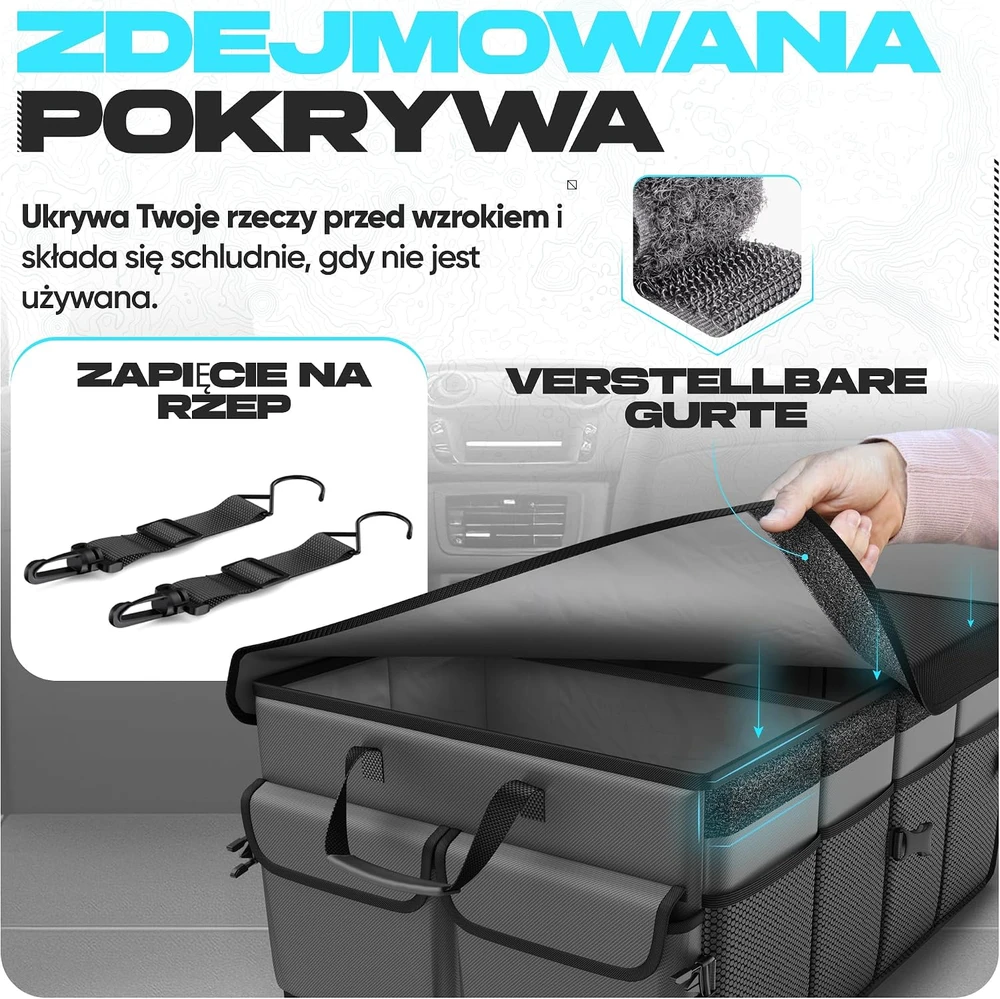 FORTEM automobilio bagažinės organizatorius 50 l su dangčiu TO-V1-CS