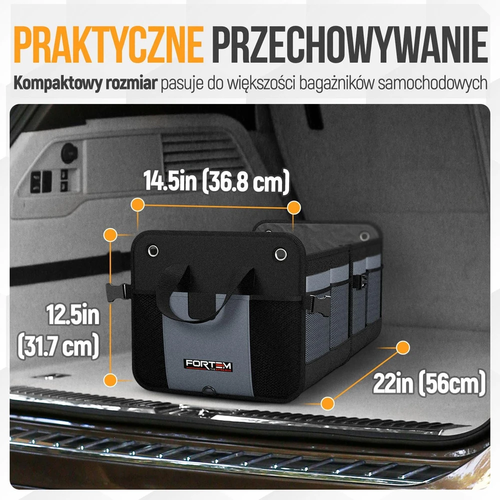 FORTEM automobilio bagažinės organizatorius 65 l, 3 skyriai, sulankstomas FRTM-17-21-TO-V2