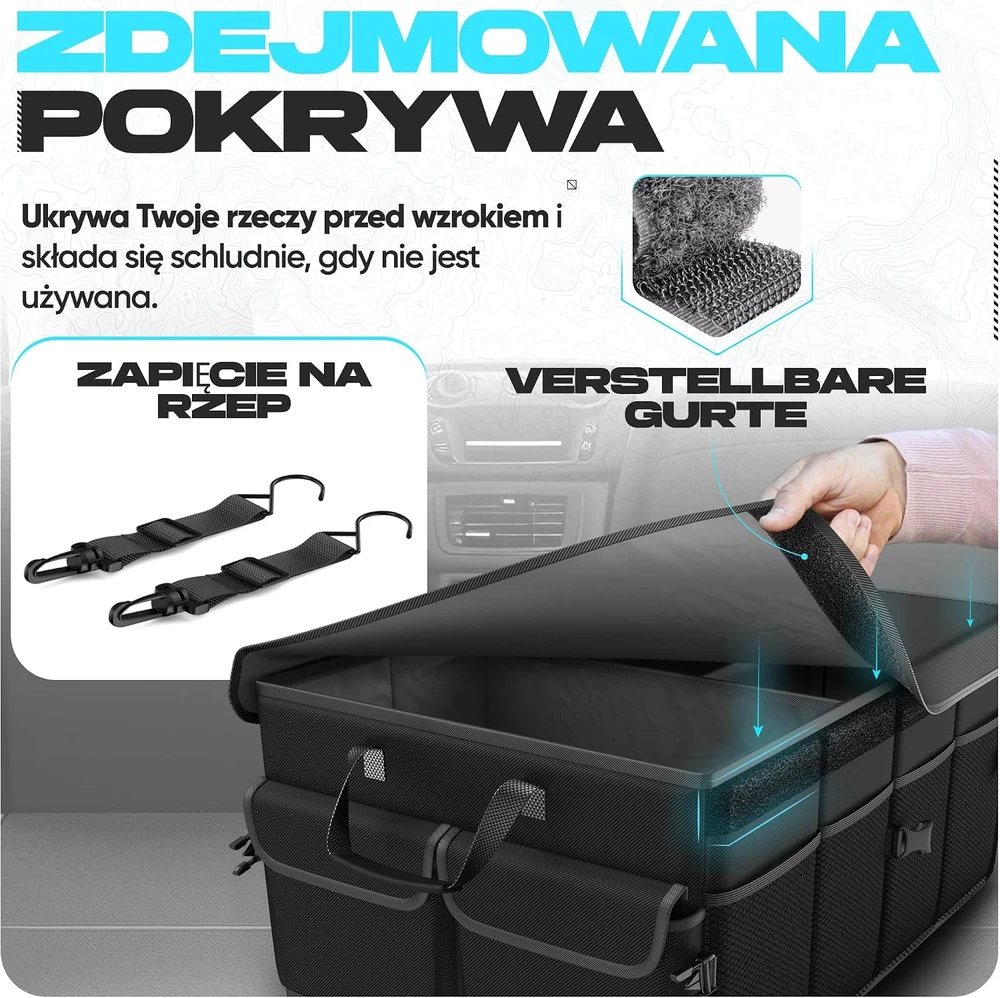 FORTEM automobilio bagažinės organizatorius 50 l su 3 skyriais, sulankstomas FRTM-TO