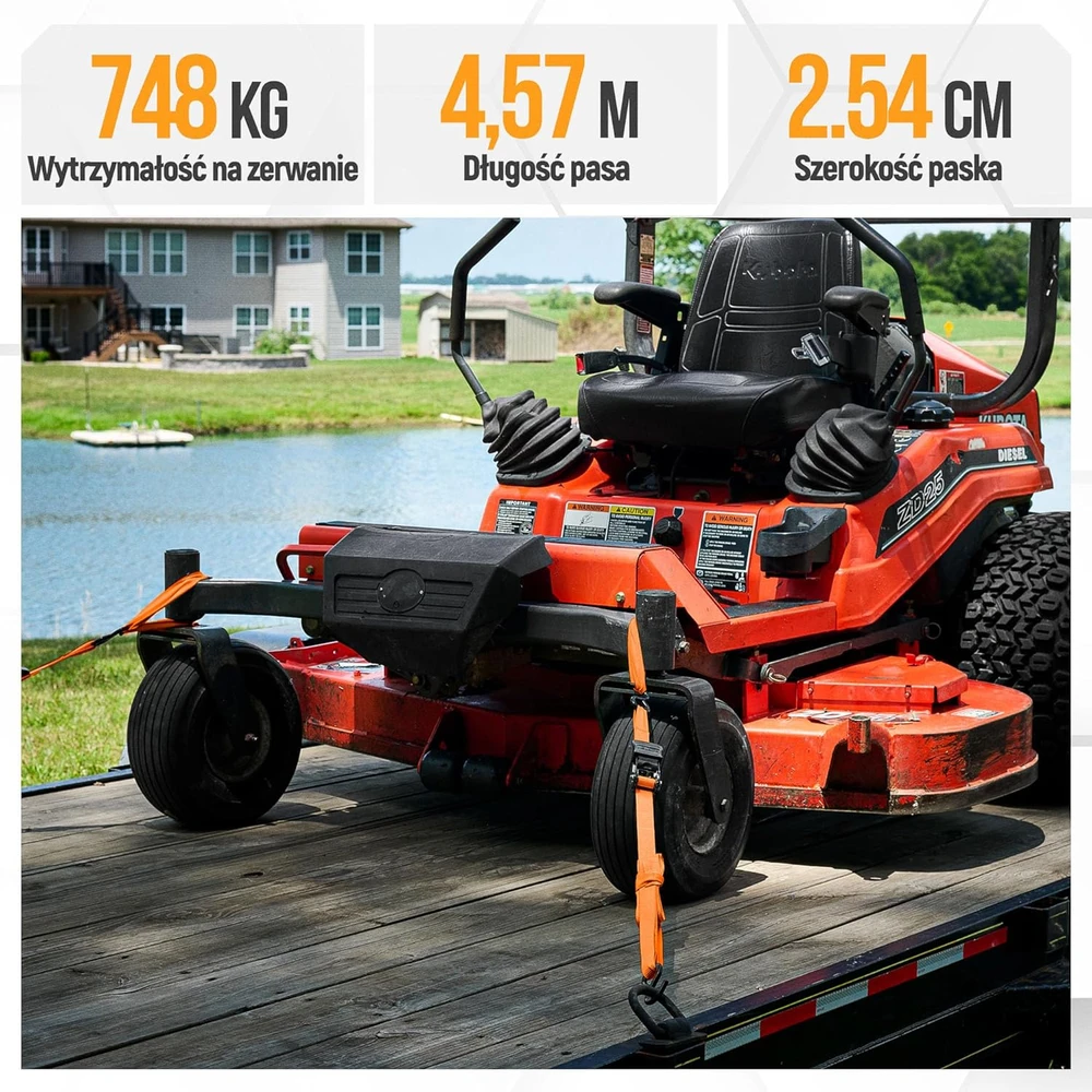 FORTEM transportavimo diržai su sagtimi, 748 kg, ilgis 4,57 m, rinkinys 4 vnt., FRTM-RTDS