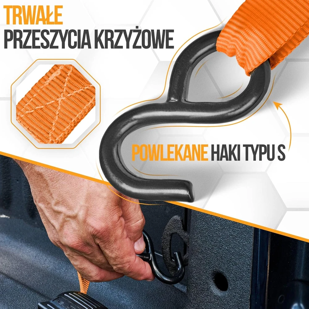 FORTEM transportavimo diržai su sagtimi, 748 kg, ilgis 4,57 m, rinkinys 4 vnt., FRTM-RTDS