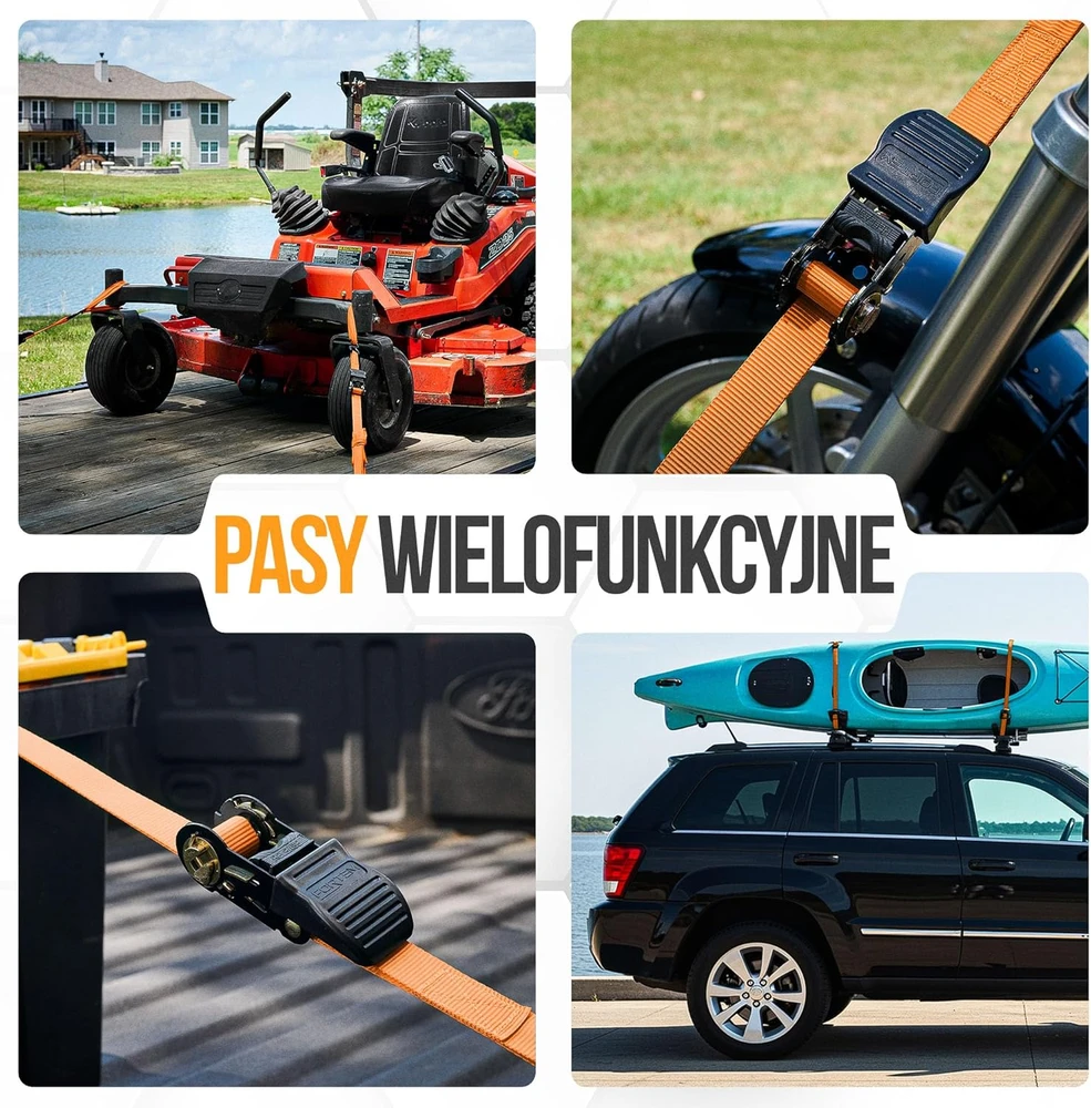FORTEM transportavimo diržai su sagtimi, 748 kg, ilgis 4,57 m, rinkinys 4 vnt., FRTM-RTDS