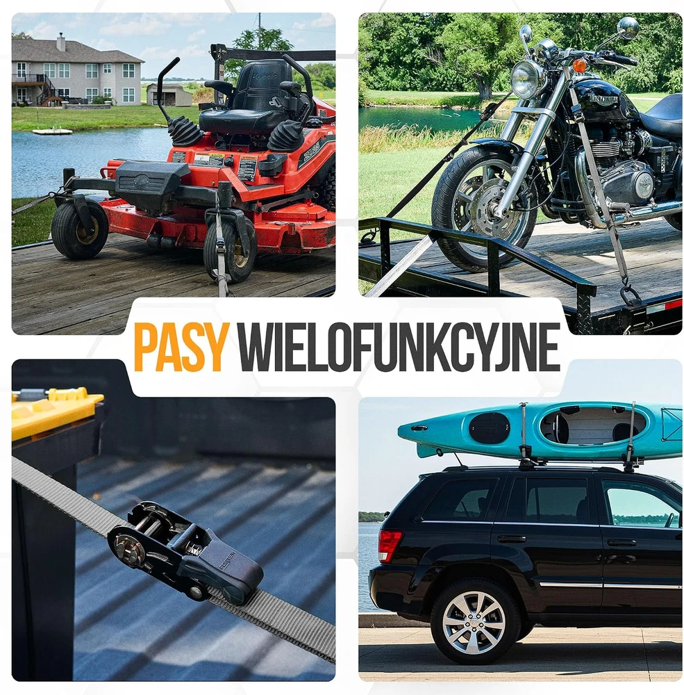 FORTEM transportavimo diržų rinkinys, 4 vnt, su griebtukais, 1043 kg, ilgis 4,57 m, S formos kabliai