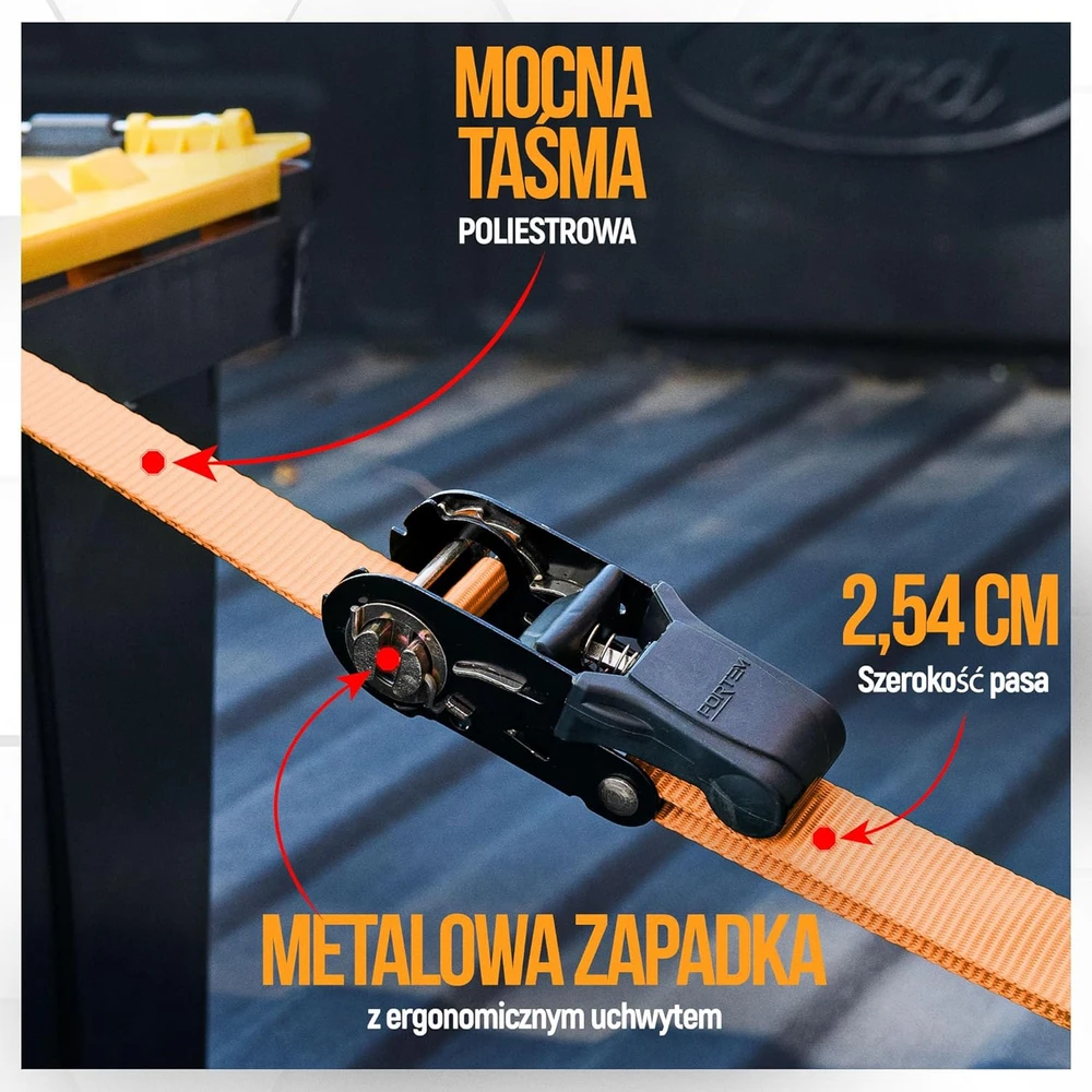 Fortem transportavimo diržų rinkinys su įtempikliu, 1043 kg, 4,57 m, S formos kabliais, FRTM-RTDS-2300