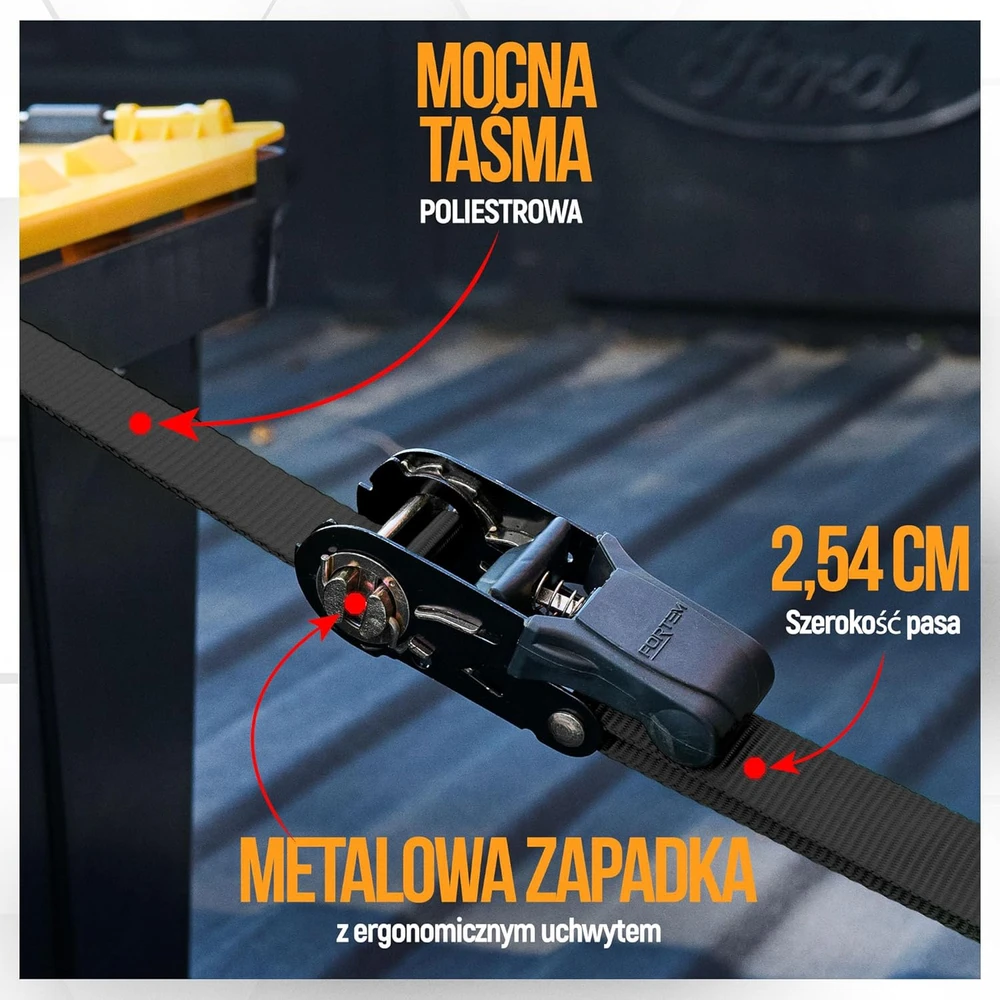 FORTEM transportavimo diržų rinkinys su 1043 kg apkrova, 460 cm ilgio, S-kablių sistema, FRTM-RTDS-2300