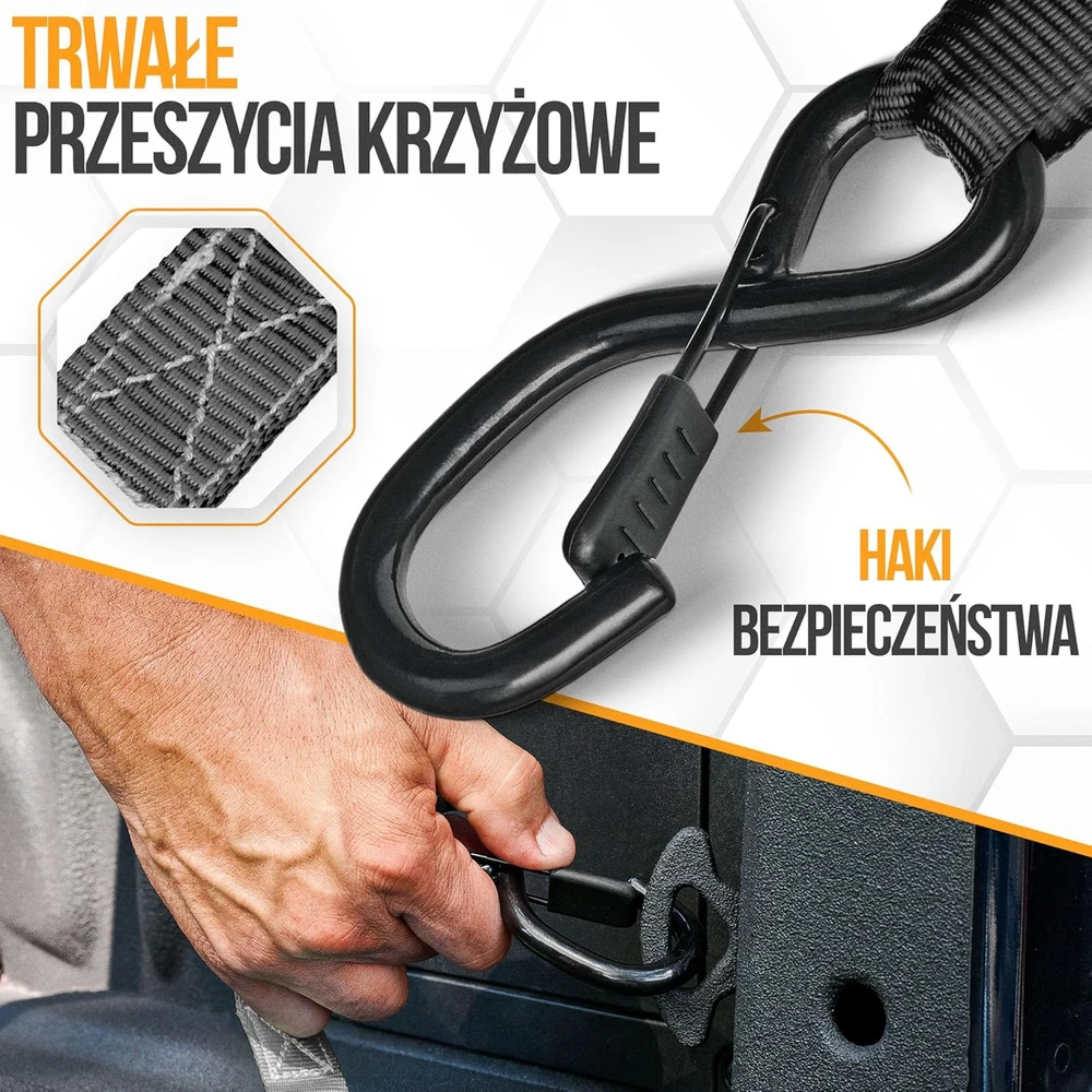 FORTEM transportavimo diržų rinkinys su 1043 kg apkrova, 460 cm ilgio, S-kablių sistema, FRTM-RTDS-2300
