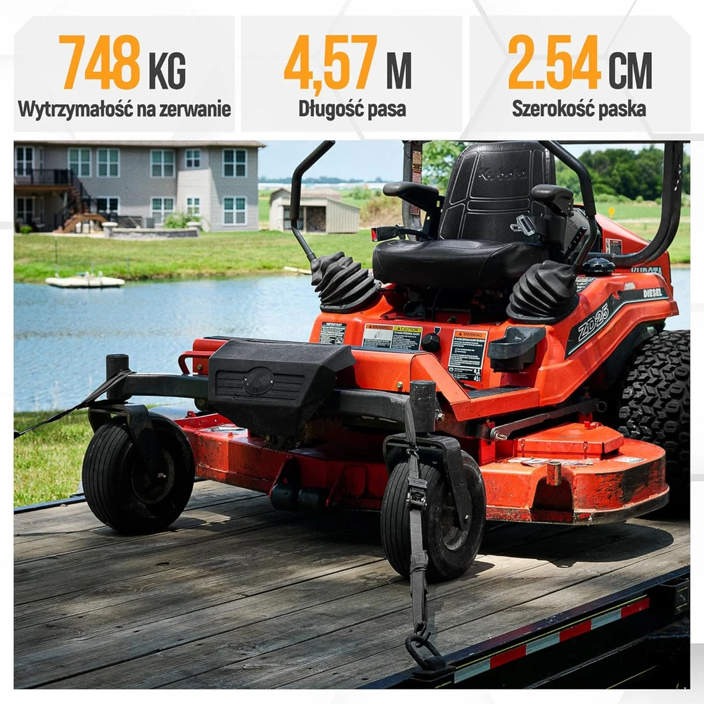 Fortem tvirtinimo diržų rinkinys su spragtuku, 748 kg apkrova, 460 cm ilgis, 4 vnt, metaliniais kabliais