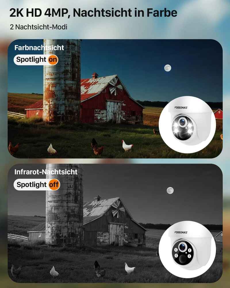 FOSSENXE 4G lauko apsaugos kamera su saulės baterija, 2K 4 MP PTZ, SIM kortelė, 64 GB atmintis, IP66, PIR judesio jutiklis, F15
