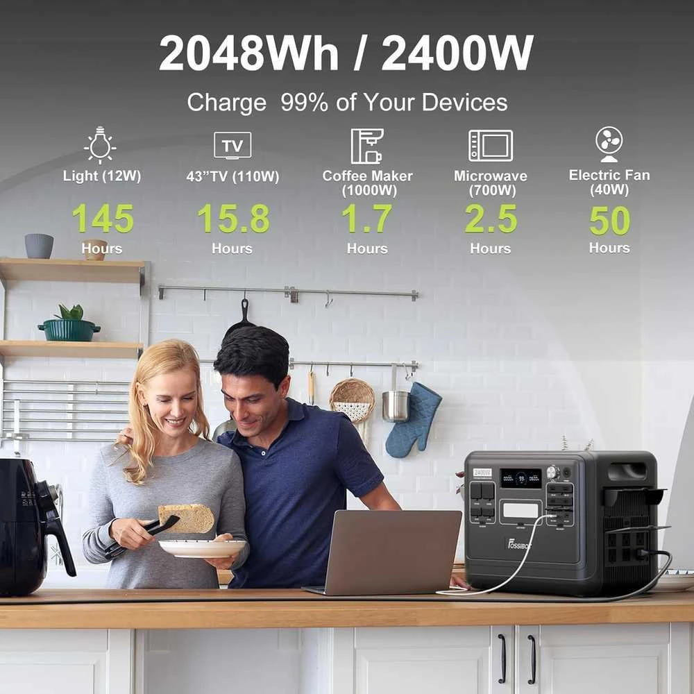 FOSSiBOT nešiojama elektros stotelė 2048Wh 2400W LiFePO4 UPS, 13 jungčių, F2400