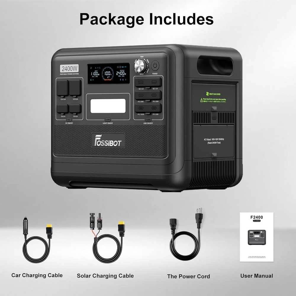 FOSSiBOT nešiojama elektros stotelė 2048Wh 2400W LiFePO4 UPS, 13 jungčių, F2400