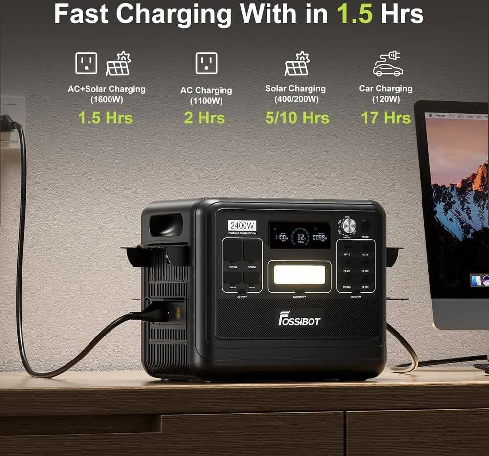 FOSSiBOT nešiojama elektros stotelė 2048Wh 2400W LiFePO4 UPS, 13 jungčių, F2400